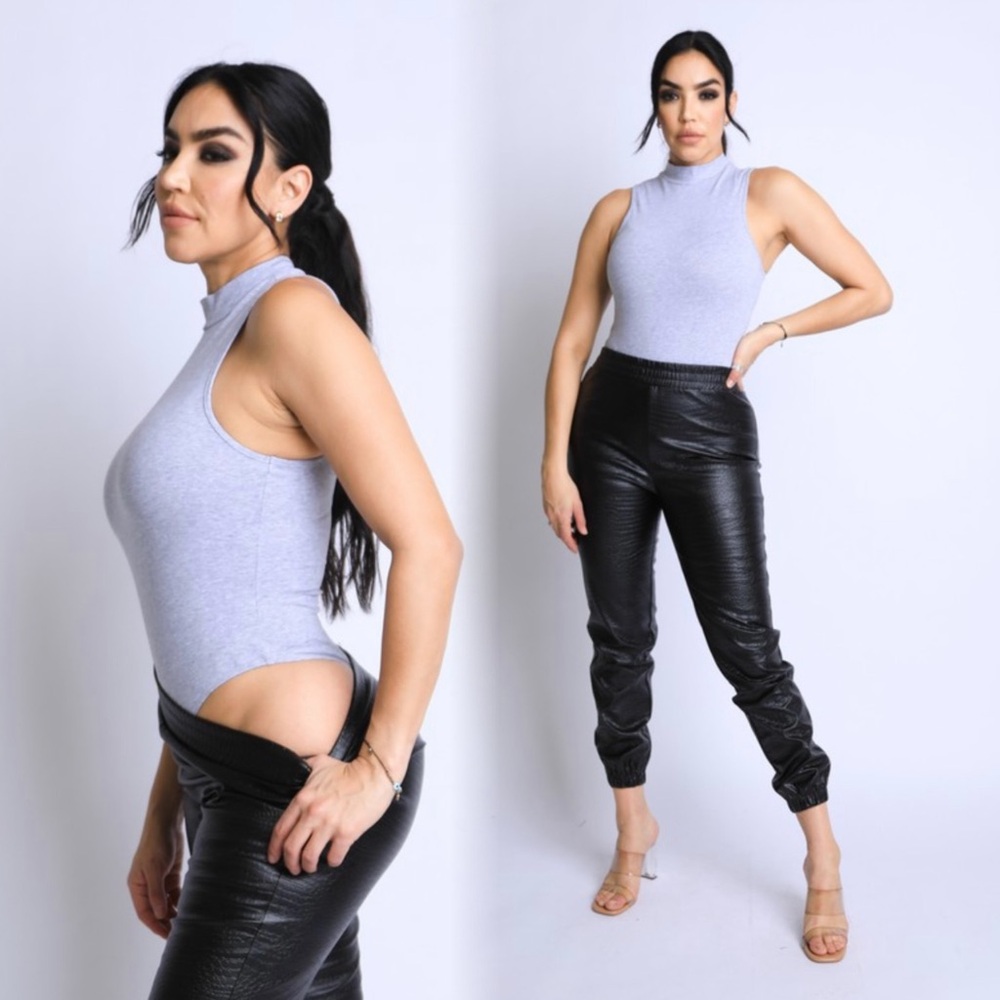 High neck sleeveless bodysuit in heather grey - Picture 8 of 8